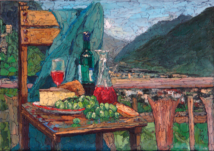 Painting titled "Valais still life" by Sergey Sovkov, Original Artwork, Oil