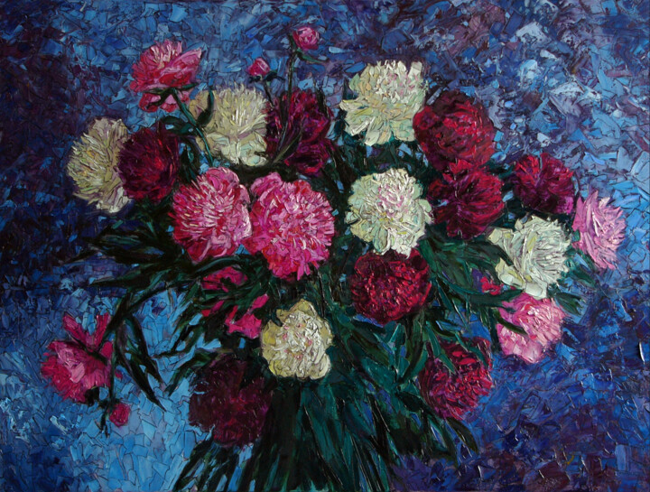 Painting titled "Peonies" by Sergey Sovkov, Original Artwork, Oil