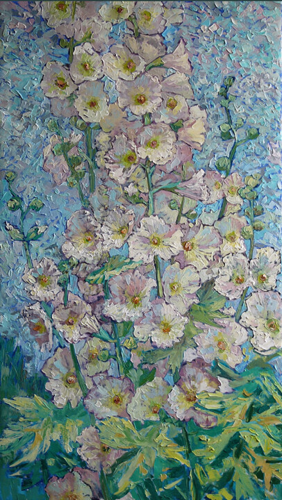 Painting titled "White mallow" by Sergey Sovkov, Original Artwork, Oil