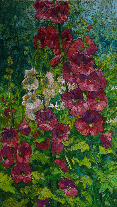 Painting titled "Mallow bloom" by Sergey Sovkov, Original Artwork, Oil