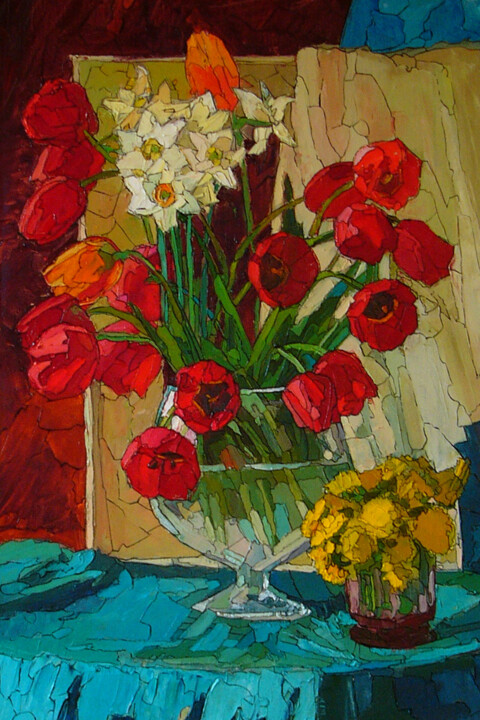 Painting titled "Spring bouquet" by Sergey Sovkov, Original Artwork, Oil