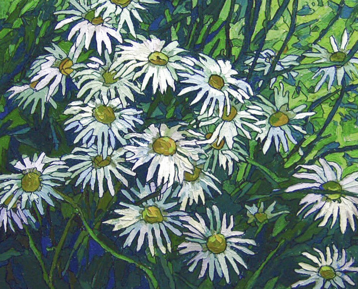 Painting titled "Daisies" by Sergey Sovkov, Original Artwork, Oil