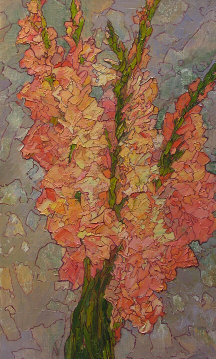 Painting titled "Gladiolus large" by Sergey Sovkov, Original Artwork, Oil