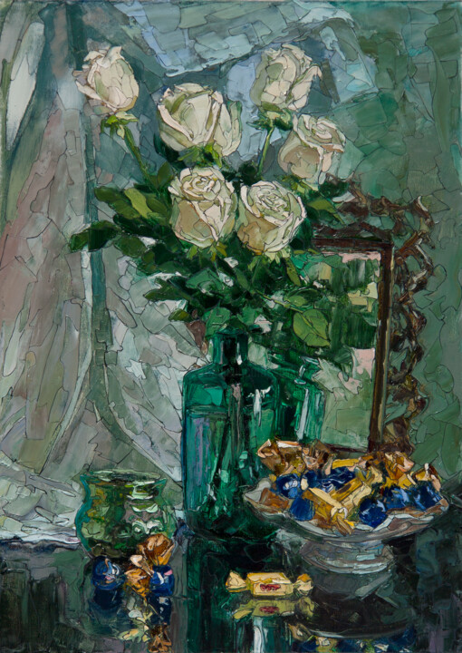 Painting titled "Roses and Sweets" by Sergey Sovkov, Original Artwork, Oil