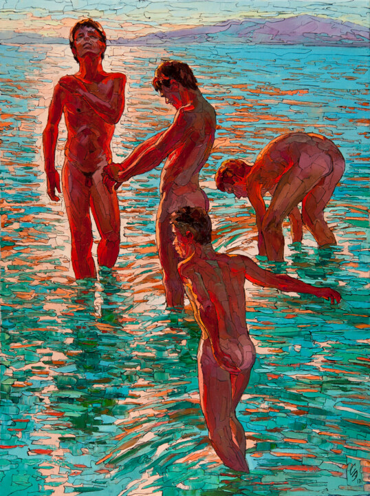 Ζωγραφική με τίτλο "Bathing in the Sun" από Sergey Sovkov, Αυθεντικά έργα τέχνης, Λάδι