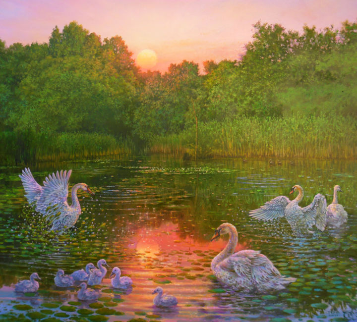 Painting titled "At sunrise of the d…" by Sergey Sukhinin, Original Artwork, Oil
