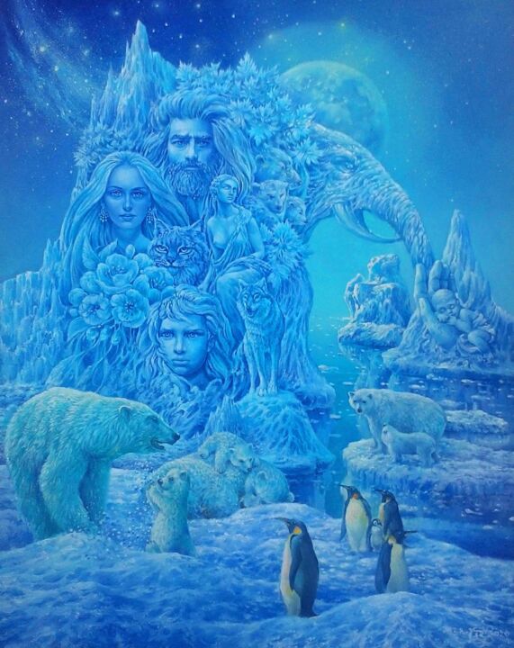 Painting titled "Snow Souls" by Sergey Sukhinin, Original Artwork, Oil