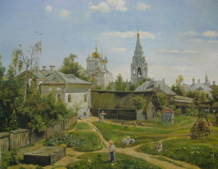 Картина под названием "MOSCOW COURTYARD" - Sergey Suslov, Подлинное произведение искусства, Масло Установлен на Деревянная р…