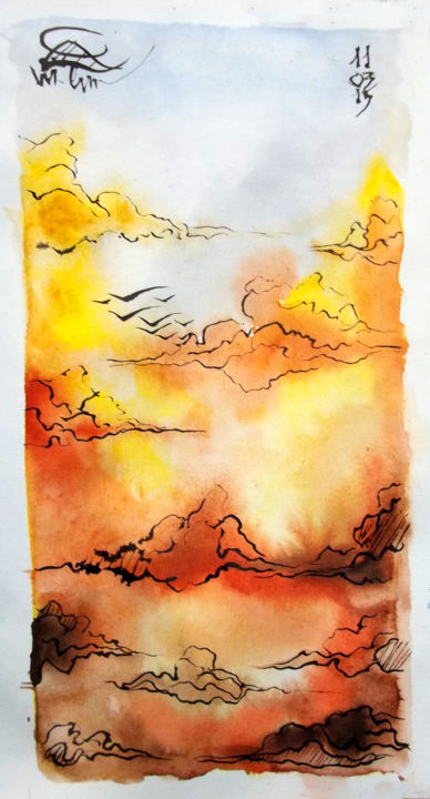 绘画 标题为“the sky in the sun” 由Sergey T, 原创艺术品, 水彩