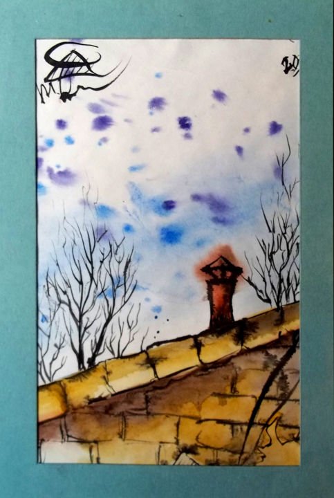 Картина под названием "the chimney on the…" - Sergey T, Подлинное произведение искусства, Акварель