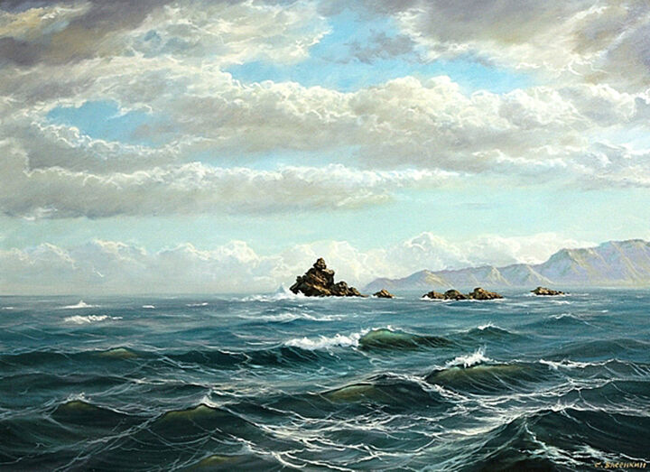 Painting titled "Cape Sharp" by Sergey Vasenkin, Original Artwork, Oil