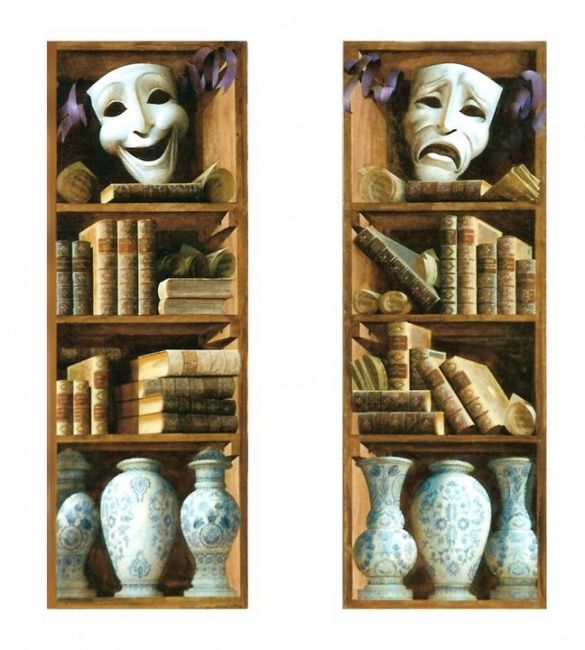 Painting titled "Bookshelves." by Artstudiosk, Original Artwork, Oil