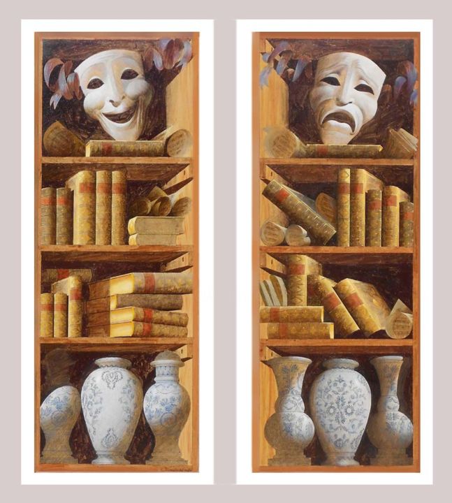 Painting titled "Bookshelves." by Artstudiosk, Original Artwork, Ink