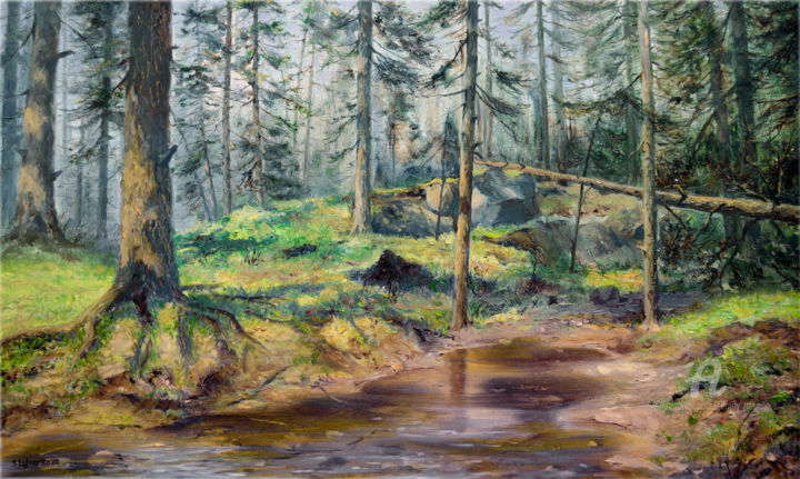 Pintura titulada "Spring Forest" por Sergey Lutsenko, Obra de arte original, Oleo Montado en Bastidor de camilla de madera