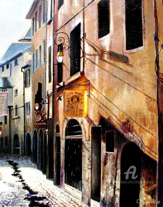 Pintura titulada "Walk the old streets" por Sergey Lutsenko, Obra de arte original, Oleo Montado en Bastidor de camilla de m…