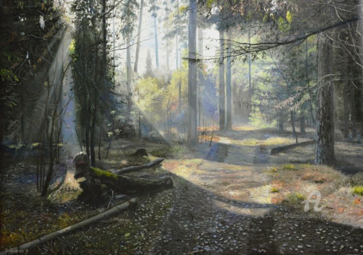 Painting titled "1.Morning forest" by Sergey Lutsenko, Original Artwork, Oil