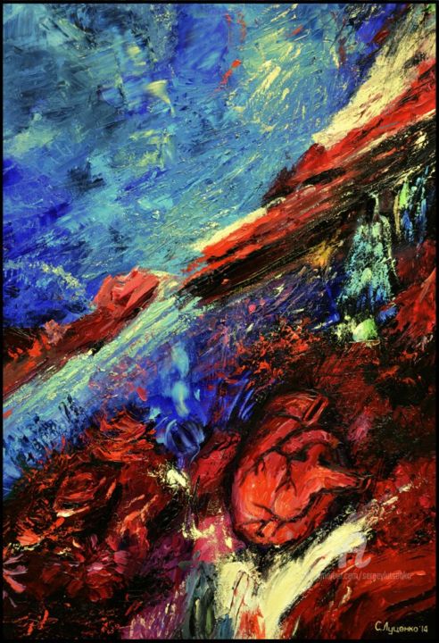 Painting titled "Mars" by Sergey Lutsenko, Original Artwork, Oil Mounted on Wood Stretcher frame