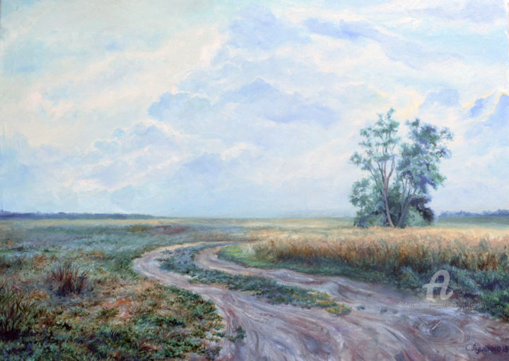 Painting titled "Native open spaces" by Sergey Lutsenko, Original Artwork, Oil