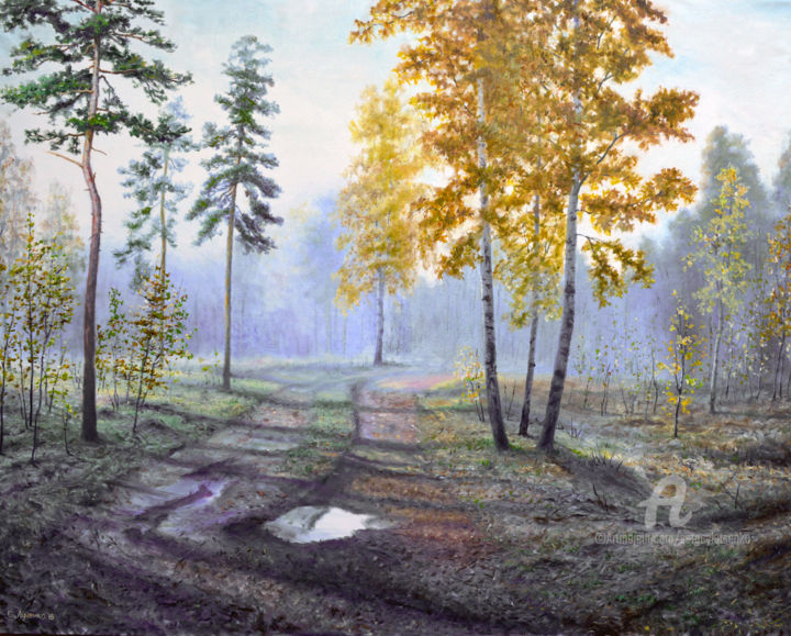 Pintura intitulada "Sunny autumn" por Sergey Lutsenko, Obras de arte originais, Óleo Montado em Armação em madeira