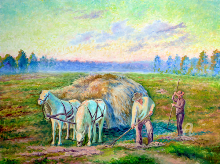 Peinture intitulée "Haymaking" par Sergey Lutsenko, Œuvre d'art originale, Huile