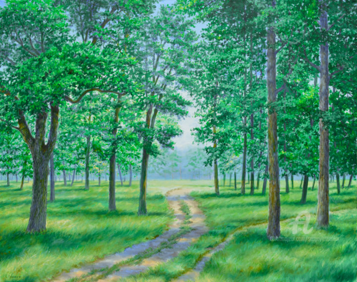 Painting titled "The middle of summer" by Sergey Lutsenko, Original Artwork, Oil