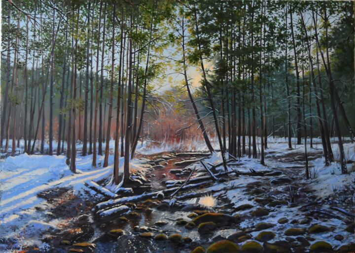 Картина под названием "Winter's ultramarine" - Serghei Ghetiu, Подлинное произведение искусства, Масло