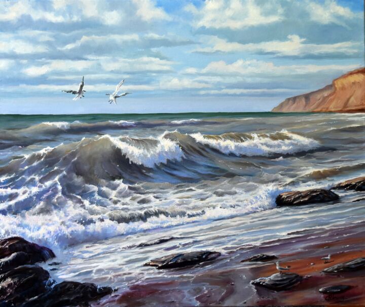 Malerei mit dem Titel "The living sea" von Serghei Ghetiu, Original-Kunstwerk, Öl