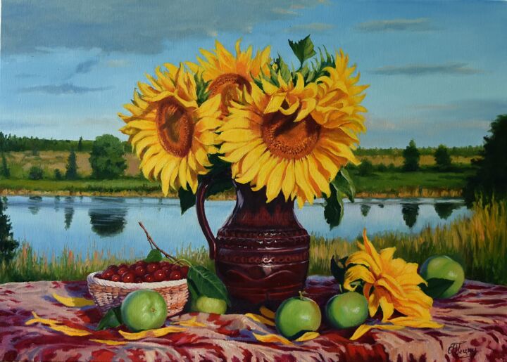 Pintura titulada "Still life with sun…" por Serghei Ghetiu, Obra de arte original, Oleo