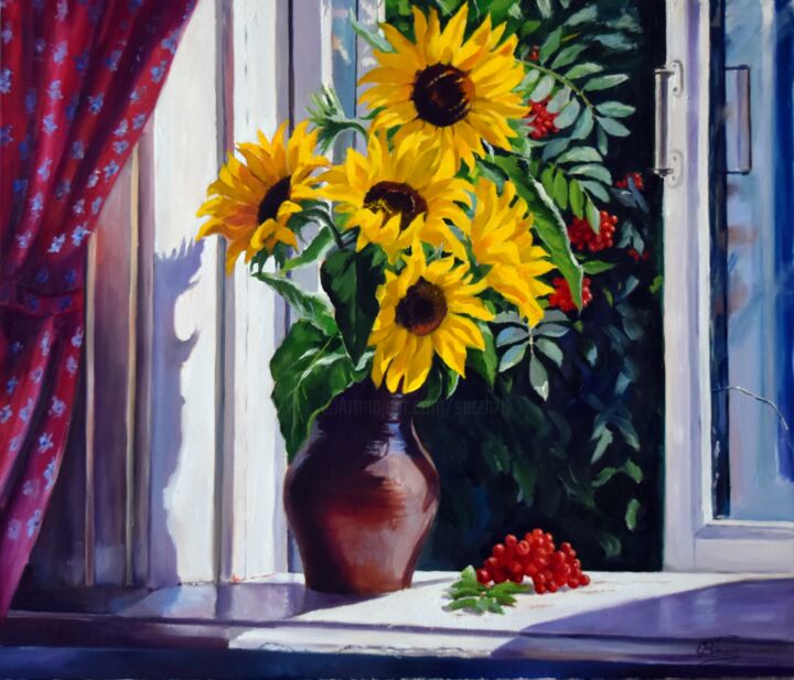 Pittura intitolato "The window to the s…" da Serghei Ghetiu, Opera d'arte originale, Olio