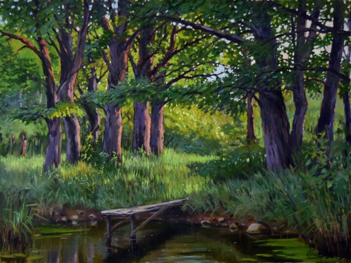 Pittura intitolato "Oak forest with old…" da Serghei Ghetiu, Opera d'arte originale, Olio