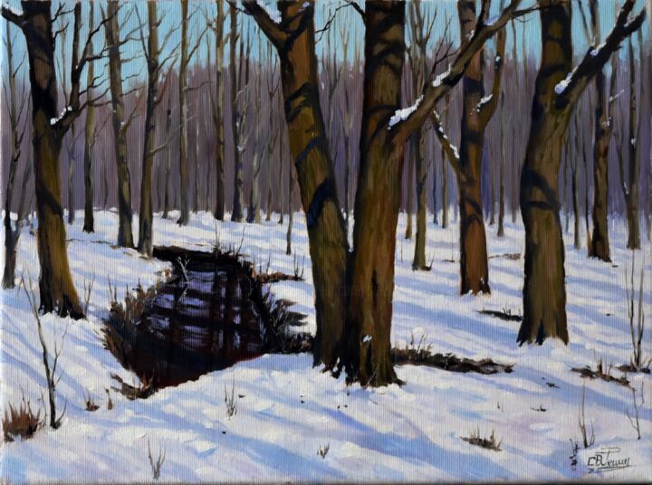 Pittura intitolato "The winter forest II" da Serghei Ghetiu, Opera d'arte originale, Olio