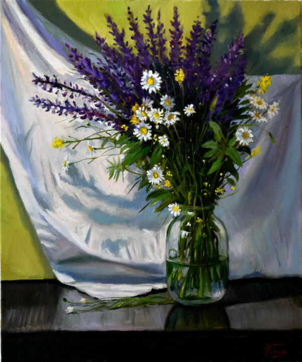 Painting titled "Bouquet of field fl…" by Serghei Ghetiu, Original Artwork, Oil