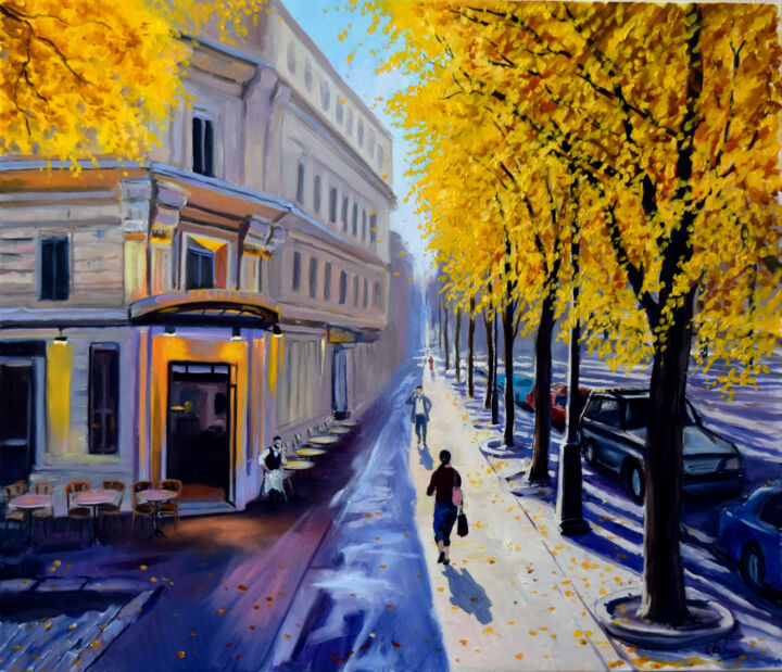 Painting titled "Sunny autumn in the…" by Serghei Ghetiu, Original Artwork, Oil