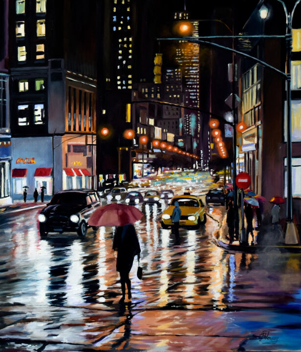 Painting titled "A rainy evening in…" by Serghei Ghetiu, Original Artwork, Oil