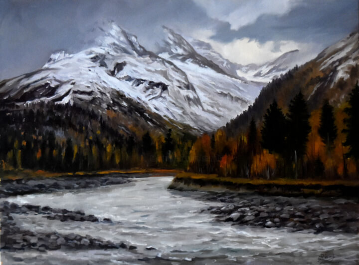Painting titled "The late fall in th…" by Serghei Ghetiu, Original Artwork, Oil