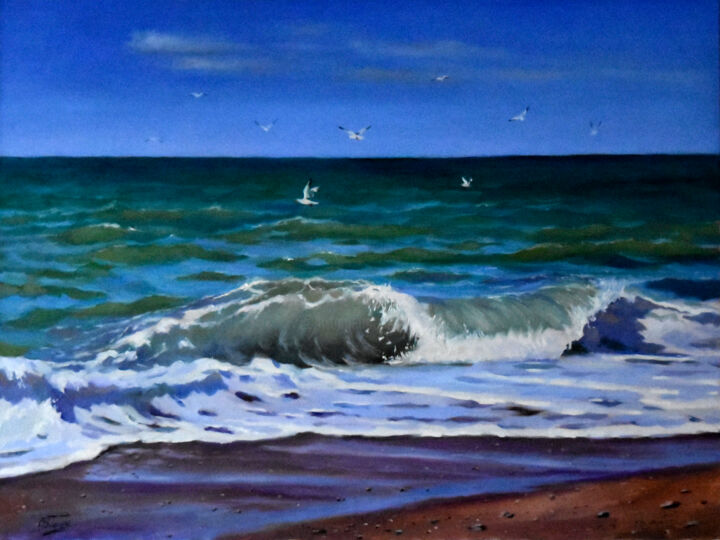 Pintura intitulada "The wave  #artistsu…" por Serghei Ghetiu, Obras de arte originais, Óleo