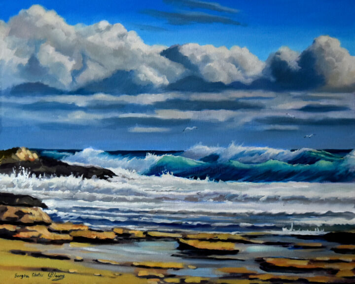 Malerei mit dem Titel "The seascape with c…" von Serghei Ghetiu, Original-Kunstwerk, Öl