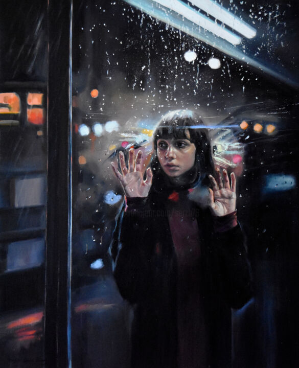 Painting titled "Lost in the rain" by Serghei Ghetiu, Original Artwork, Oil