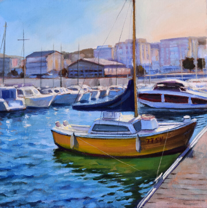 Картина под названием "The Altea harbour" - Serghei Ghetiu, Подлинное произведение искусства, Масло