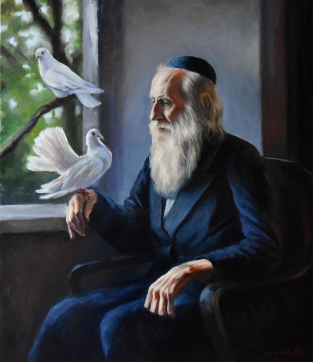 Pittura intitolato "Joseph the birdman" da Serghei Ghetiu, Opera d'arte originale, Olio Montato su Telaio per barella in leg…