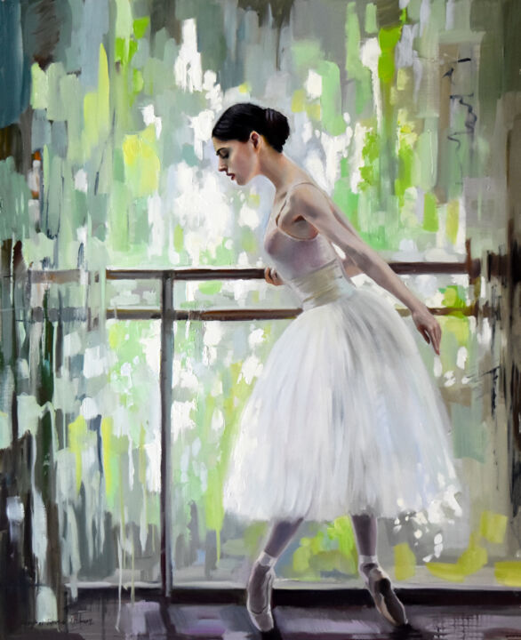 Painting titled "Ballerina, the spri…" by Serghei Ghetiu, Original Artwork, Oil Mounted on Wood Stretcher frame