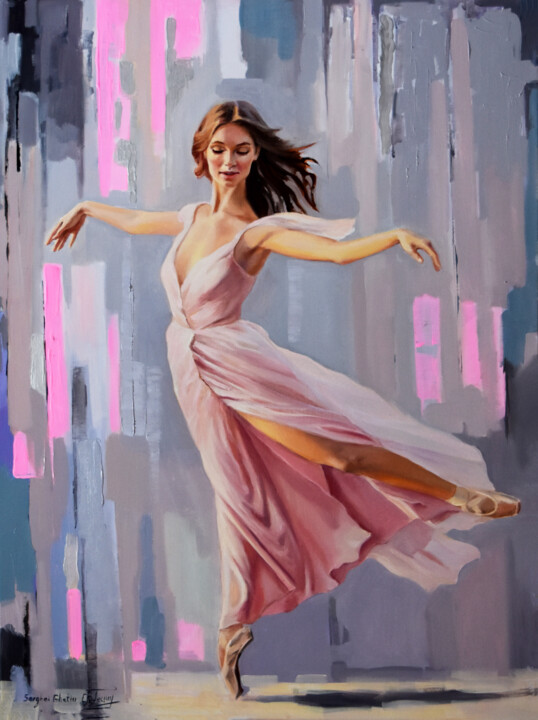 Painting titled "The beauty of dance…" by Serghei Ghetiu, Original Artwork, Oil Mounted on Wood Stretcher frame