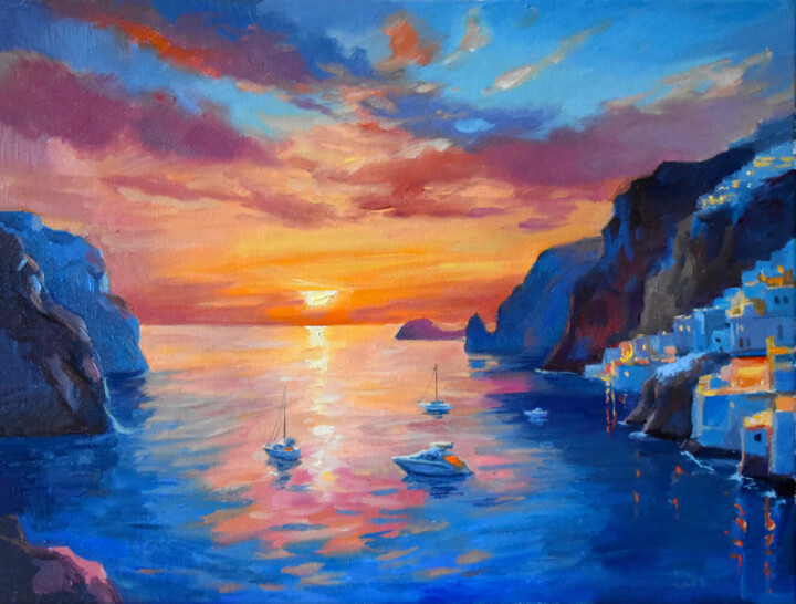 Картина под названием "The Mediterranean s…" - Serghei Ghetiu, Подлинное произведение искусства, Масло Установлен на Деревян…