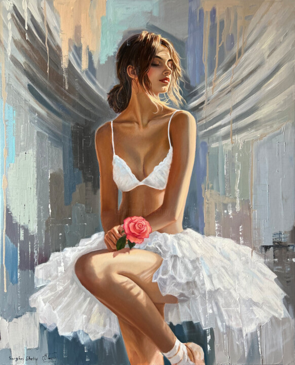 Painting titled "The ballet angel" by Serghei Ghetiu, Original Artwork, Oil Mounted on Wood Stretcher frame