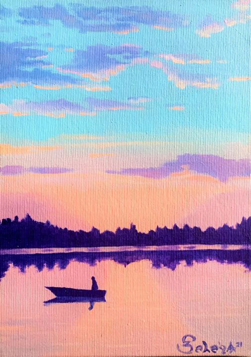 Peinture intitulée "Sunset on the lake" par Sergii Selega, Œuvre d'art originale, Huile