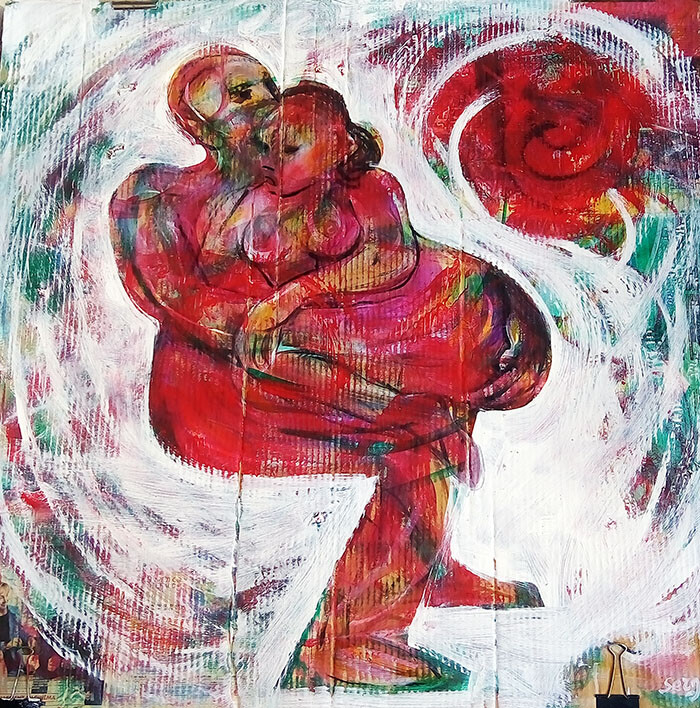 Pittura intitolato "concetto d'amore…" da Sergio Carcereri, Opera d'arte originale, Olio Montato su Cartone