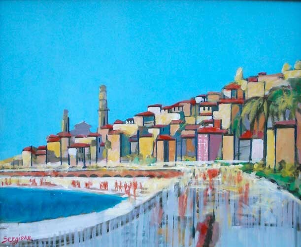 Painting titled "Menton (con cornice)" by Sergio Carcereri, Original Artwork, Oil