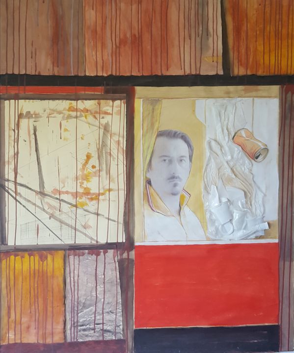 Collages intitolato "selfportrait with…" da Cartasso, Opera d'arte originale, Acrilico