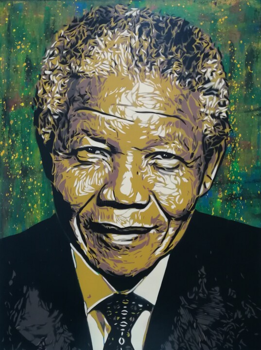Malarstwo zatytułowany „Nelson Mandela” autorstwa Sérgio Clemente, Oryginalna praca, Akryl