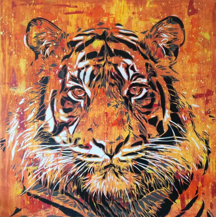 Painting titled "Tigre" by Sérgio Clemente, Original Artwork, Acrylic